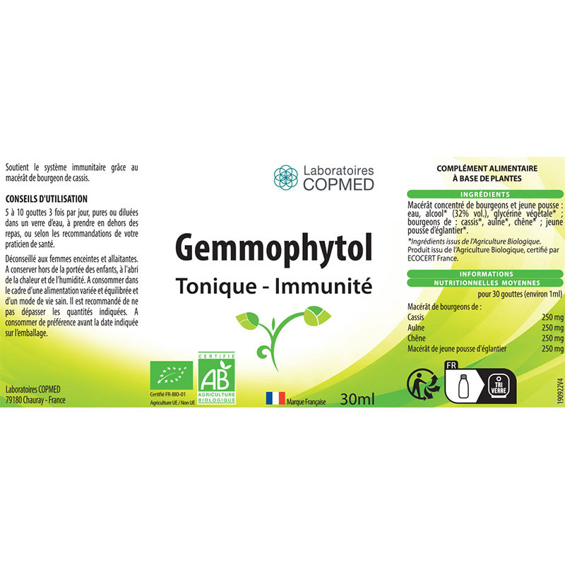 Étiquette Gemmophytol tonique - immunité Étiquette Gemmophytol tonique - immunité