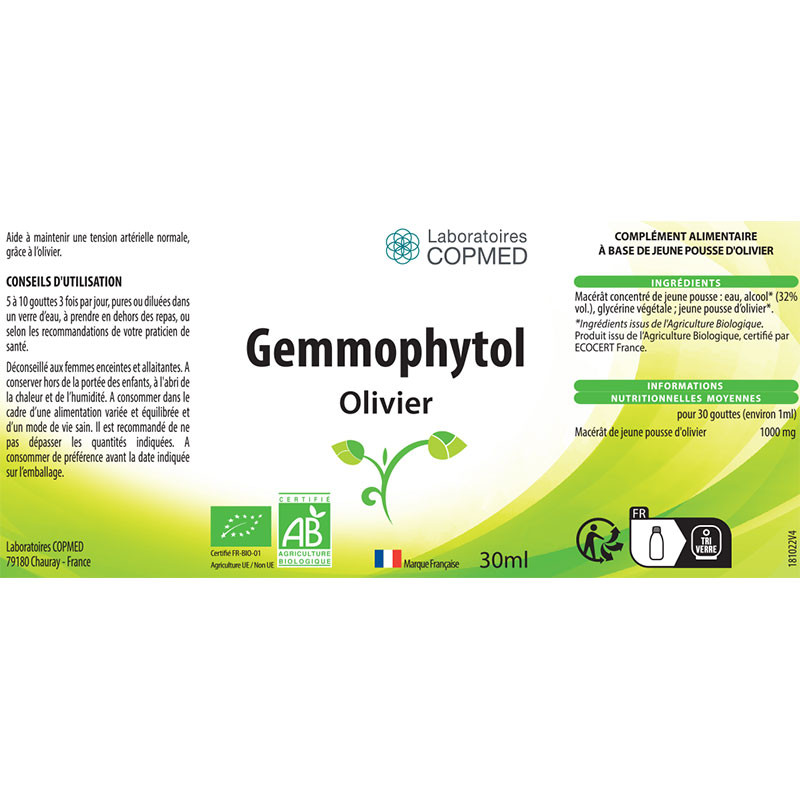 Étiquette Gemmophytol Olivier