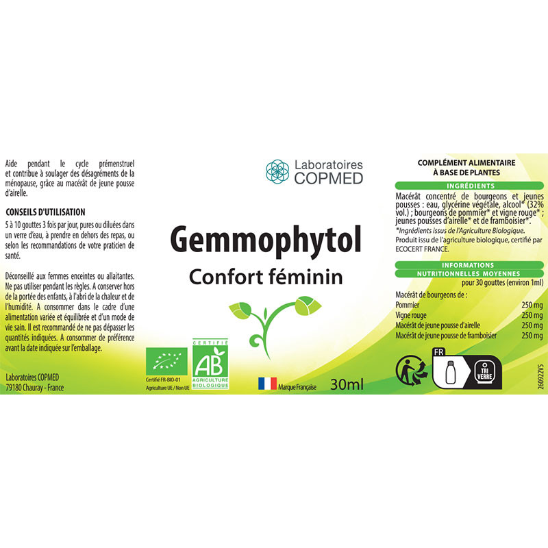 Étiquette Gemmophytol confort féminin
