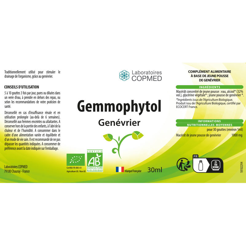 Étiquette Gemmophytol Genévrier