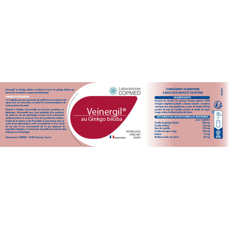 Étiquette Veinergil® au ginkgo biloba Étiquette Veinergil® au ginkgo biloba
