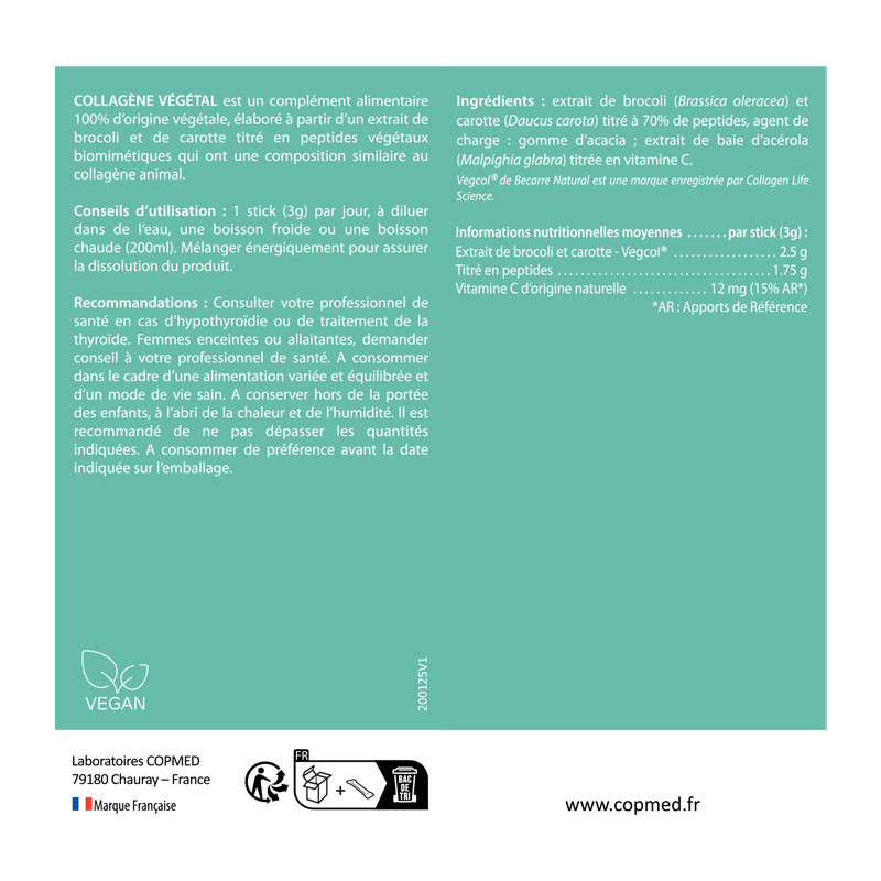 Collagène Végétal des Laboratoires COPMED : une composition de haute qualité grâce à l'actif breveté Vegcol®