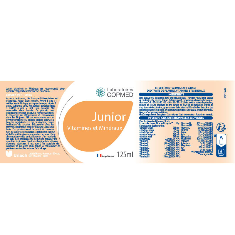 Étiquette Junior vitamines et minéraux