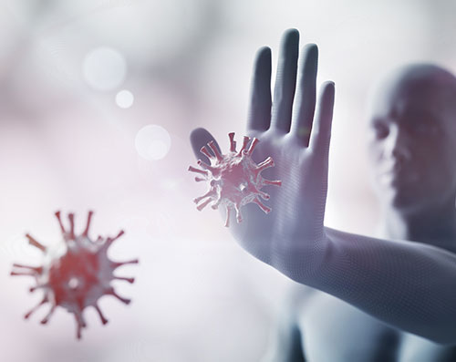homme combattant un virus représentation de l'immunité