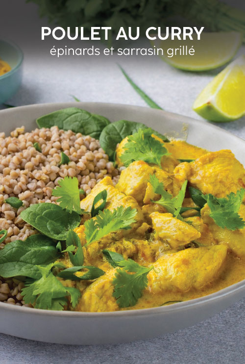 Poulet au curry épinards et sarrasin grille
